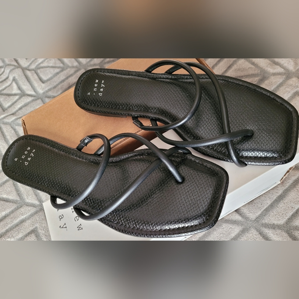 a new day LEON Black Strappy Square-Toe Sandals